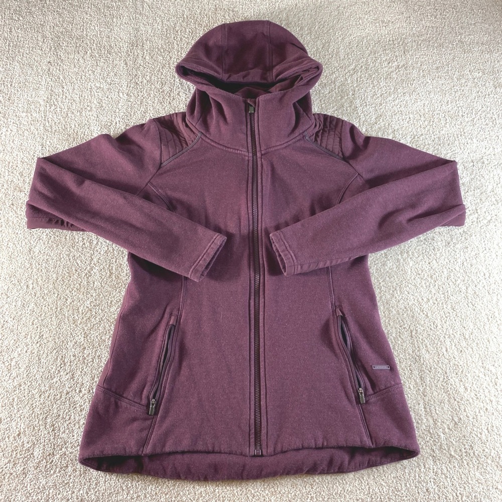 Athleta Full Zip Hoodie Womens Medium Burgundy Quilted Shoulder Fleece